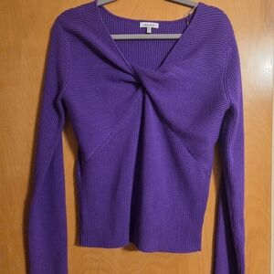 White Birch Purple Ribbed Twist Front Top
